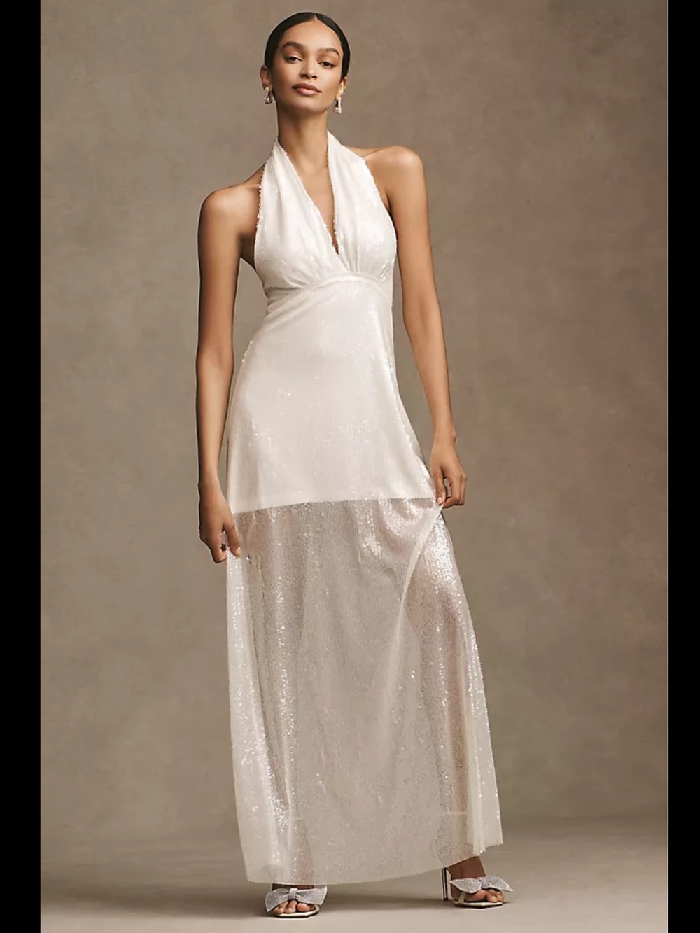 BHLDN Anthropologie Ivory Sequin Halter Gown